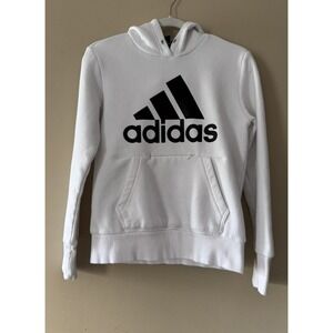 Adidas Performance White Hoodie Sweatshirt Kids Size 8/10 Pockets Extra Soft EUC